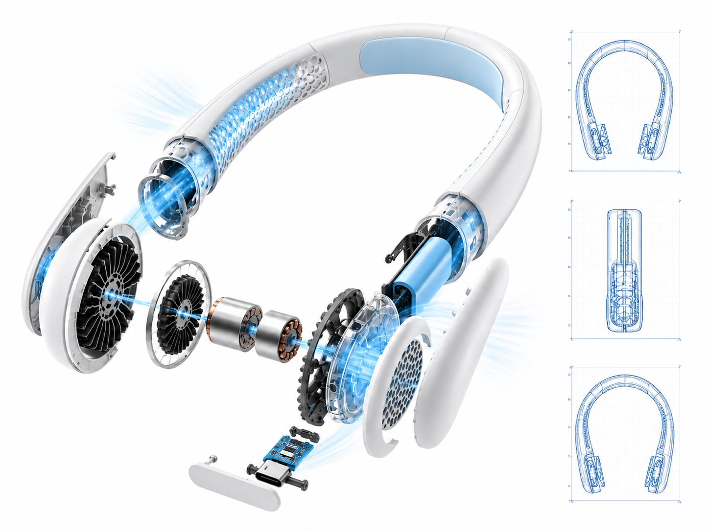 Exploded technical view of VENTORA neck fan