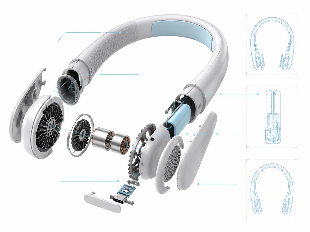 Exploded technical view of VENTORA neck fan